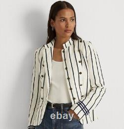 Lauren Ralph Lauren Striped Linen Blend Blazer in Cream Blue Size 16 NWT $295
