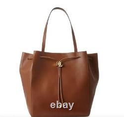 Lauren Ralph Lauren Tan Leather Andie Drawstring Tote NWT $395 Retail Price New