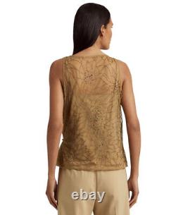 Lauren Ralph Lauren Women's Beaded Tulle Sleeveless Blouse (New Tan, Medium)