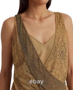 Lauren Ralph Lauren Women's Beaded Tulle Sleeveless Blouse (New Tan, Medium)