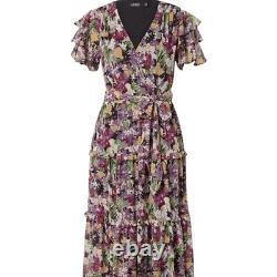 Lauren Ralph Lauren Women's Belted Floral Crinkle Georgette Dress Size 10 New
