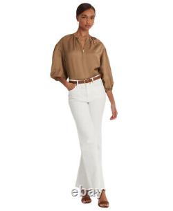 Lauren Ralph Lauren Women's Blouson-Sleeve Blouse (New Tan, X-Large)