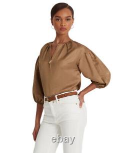 Lauren Ralph Lauren Women's Blouson-Sleeve Blouse (New Tan, X-Large)