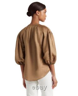 Lauren Ralph Lauren Women's Blouson-Sleeve Blouse (New Tan, X-Large)