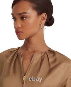 Lauren Ralph Lauren Women's Blouson-Sleeve Blouse (New Tan, X-Large)