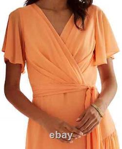 Lauren Ralph Lauren Women's Orange Crinkled Georgette Gown Dress 14 Orange