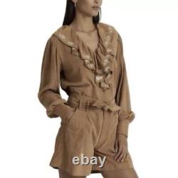 Lauren Ralph Lauren Women's Tan Ruffle Suede Blouse Size XL