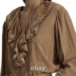 Lauren Ralph Lauren Women's Tan Ruffle Suede Blouse Size XL