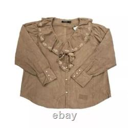 Lauren Ralph Lauren Women's Tan Ruffle Suede Blouse Size XL