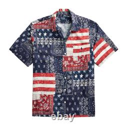 Men's Polo Ralph Lauren Classic Fit Patchwork US Flag Bandana Camp Shirt New