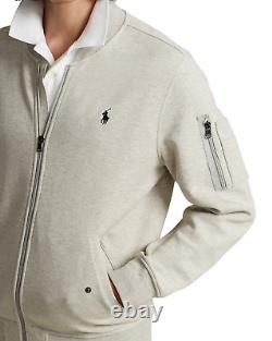Men's Polo Ralph Lauren Grey Heather Double Knit Fleece Tech Bomber Jacket New