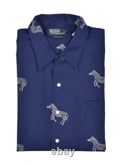 Men's Polo Ralph Lauren Vintage Navy Bromley Silk Zebra Print Camp Shirt New