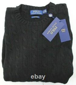 NEW $398 Polo Ralph Lauren Black Cable Knit Italian Cashmere Sweater Mens XL