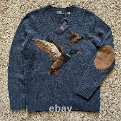 NEW $398 Polo Ralph Lauren Duck Mallard Wool Knit Elbow Patch Sweater Small