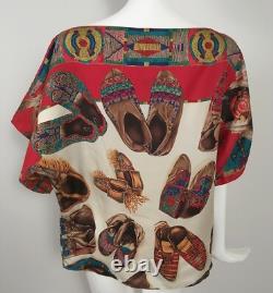 NEW $498 Ralph Lauren Silk Shirt (Blouse)! Southwestern Indian Print Wide Neck