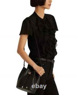 NEW LAUREN Ralph Lauren Black Leather Medium Drawstring Bucket Bag $295