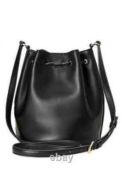 NEW LAUREN Ralph Lauren Black Leather Medium Drawstring Bucket Bag $295