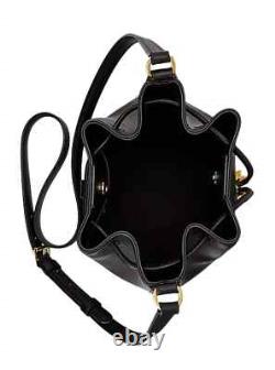 NEW LAUREN Ralph Lauren Black Leather Medium Drawstring Bucket Bag $295