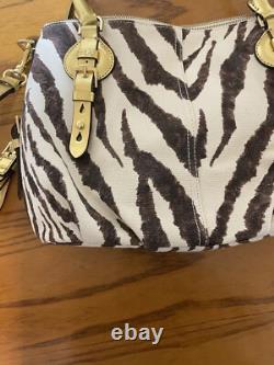 NEW Lauren Ralph Lauren Asher Canvas Satchel Large Zebra Stripe Pattern