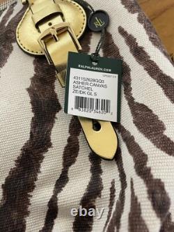 NEW Lauren Ralph Lauren Asher Canvas Satchel Large Zebra Stripe Pattern