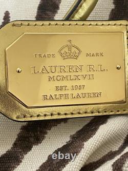 NEW Lauren Ralph Lauren Asher Canvas Satchel Large Zebra Stripe Pattern