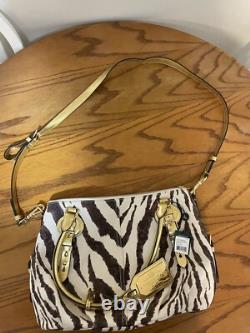 NEW Lauren Ralph Lauren Asher Canvas Satchel Large Zebra Stripe Pattern