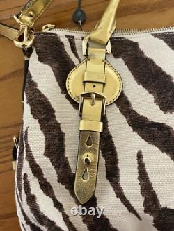 NEW Lauren Ralph Lauren Asher Canvas Satchel Large Zebra Stripe Pattern