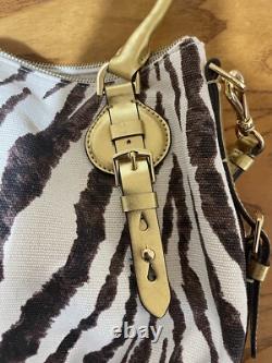 NEW Lauren Ralph Lauren Asher Canvas Satchel Large Zebra Stripe Pattern