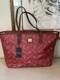 New! Lauren Ralph Lauren Red Equestrian-print Classic Leather Tote Women's Bag