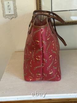 NEW! Lauren Ralph Lauren Red Equestrian-Print Classic Leather Tote Women's Bag