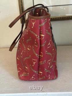 NEW! Lauren Ralph Lauren Red Equestrian-Print Classic Leather Tote Women's Bag