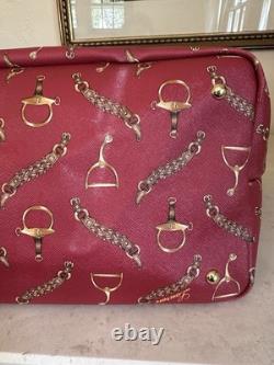 NEW! Lauren Ralph Lauren Red Equestrian-Print Classic Leather Tote Women's Bag