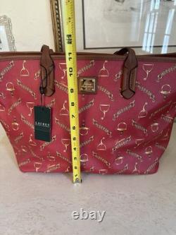 NEW! Lauren Ralph Lauren Red Equestrian-Print Classic Leather Tote Women's Bag