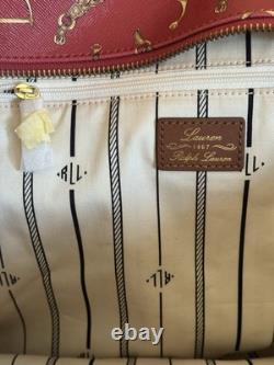 NEW! Lauren Ralph Lauren Red Equestrian-Print Classic Leather Tote Women's Bag