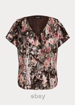 NEW! Lauren Ralph Lauren Women's M Floral Metallic Jacquard Blouse NWT $165