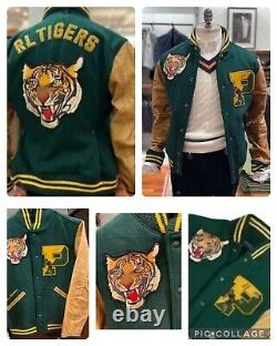 NEW NWT Men's Polo Ralph Lauren TIGERS Letterman Varsity Leather Jacket Rugby