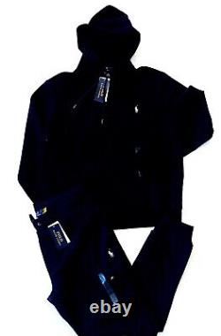 NEW POLO RALPH LAUREN Men's Solid Black Double Knit Full Zip Hoodie & Jogger Set