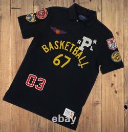 NEW Polo Ralph Lauren Black Basketball Graphic Mesh Classic Fit Polo SIZE LARGE