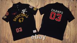 NEW Polo Ralph Lauren Black Basketball Graphic Mesh Classic Fit Polo SIZE LARGE