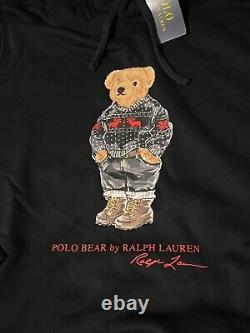 NEW Polo Ralph Lauren Black Holiday Hiking Jeans Bear Hoodie Sz. S / LG