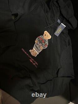 NEW Polo Ralph Lauren Black Holiday Hiking Jeans Bear Hoodie Sz. S / LG