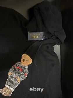 NEW Polo Ralph Lauren Black Holiday Hiking Jeans Bear Hoodie Sz. S / LG