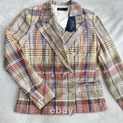 NEW Polo Ralph Lauren Blazer Womens 12 Cotton Madras Plaid Jacket Equestrian