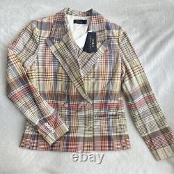 NEW Polo Ralph Lauren Blazer Womens 12 Cotton Madras Plaid Jacket Equestrian