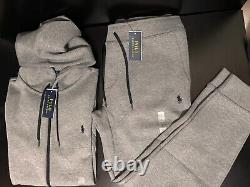 NEW Polo Ralph Lauren Double Knit Grey / Black Full Zip Hoodie & Jogger SET