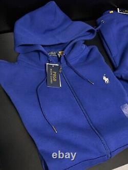NEW Polo Ralph Lauren Double Knit Royal Blue Full Zip Hoodie & Jogger SET