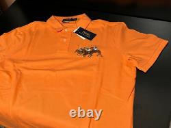 NEW Polo Ralph Lauren Embroidered Triple Pony Stampede Equestrian Shirt Orange