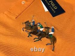 NEW Polo Ralph Lauren Embroidered Triple Pony Stampede Equestrian Shirt Orange