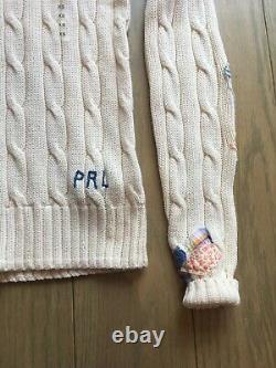 NEW Polo Ralph Lauren FLORAL PATCH Women's Cable Knit Crew Neck Sweater CREAM