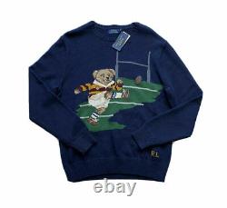 NEW Polo Ralph Lauren Kicker Rugby Bear Knit Sweater Navy Sz. SM / MD / LG